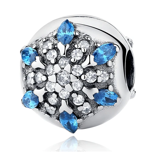 Blue Crystal Flower Аутентичные 925 пробы серебряные хрустальные бусины подвески цветок клип безопасности пробка бусины прозрачный CZ Подходит для оригинальных браслетов Pandora - Цвет: Blue Crystal Flower