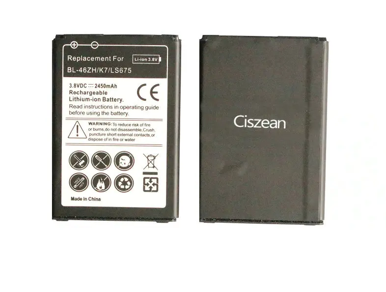 Ciszean 1x2450 мА/ч BL 46ZH Батарея для LG AS330 K332 K350N K371 K373 K7 Tribute 5 K8 (2016) K89 LS675 M1 M1V MS330 US375|battery