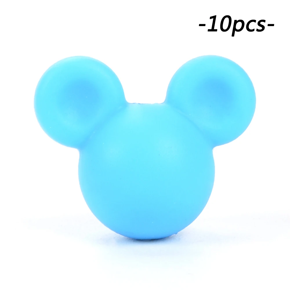 sky blue Силиконовые бусы для прорезывания зубов 10 шт./лот Микки Детские Прорезыватели для зубов пищевой класс красочные жевательные ожерелья Браслет для изготовления ювелирных изделий - Цвет: sky blue