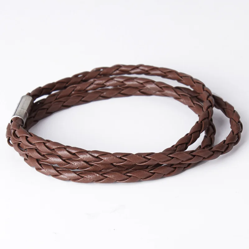 Light brown Прямая, новинка, индивидуальная модная мужская бижутерия, панк кожаный браслет, Ручная Веревка, браслеты и браслеты, браслеты SA037 - Окраска металла: Light brown