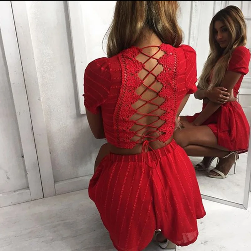 2019 новые модные Женский комплект 2 шт. на шнуровке сзади сексуальные с коротким