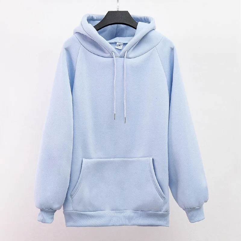Light blue Зимние женские толстовки Утепленная одежда ветрозащитный длинный рукав футболка Пуловеры Повседневное большой карман спереди дизайн Толстовка для женщин S248 - Цвет: Light blue
