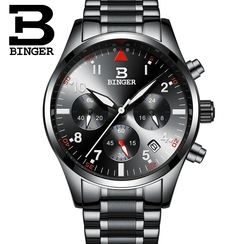 BINGER Watches Men Fashion Brand Multifunction Chronograph Quartz Watch men Military Sport Wristwatch Male Clock Relogio Masculi