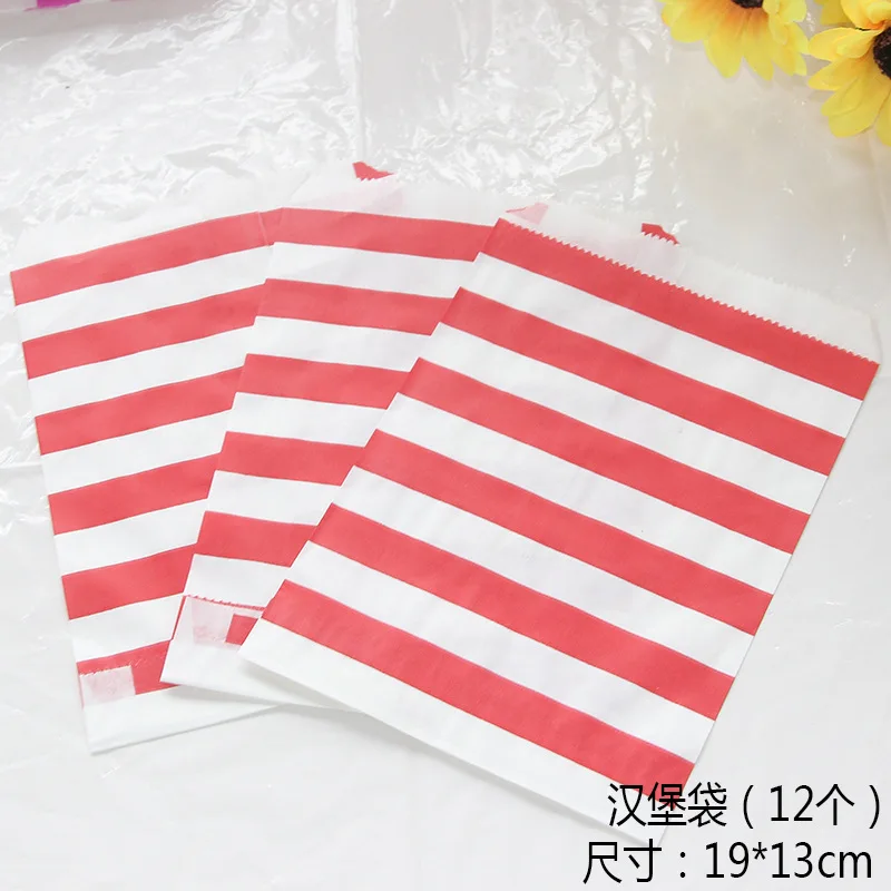 bag 12pcs Красная тарелка с полосами, бумажные стаканчики, салфетка, соломенная ложка, нож, одноразовая посуда, наборы для свадьбы, дня рождения, украшения, сувениры - Цвет: bag 12pcs