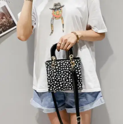 Small Star Black Модная женская квадратная сумка в британском стиле, новинка, качественная женская дизайнерская сумка из искусственной кожи, женская сумка через плечо с блестками - Цвет: Small Star Black