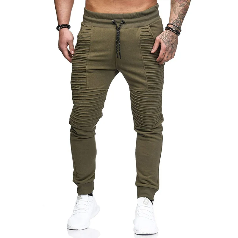 Helisopus Men Fashion Brand Joggers Pants Male Casual Pleated Trousers Hip Hop Mens Solid Sweatpants | Мужская одежда