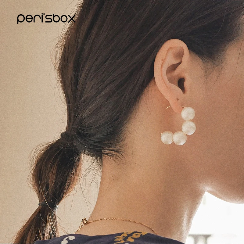 

Peri'sbox Gold Color Multi Pearls Hoop Earrings for Women Boho Open Circle Earrings Wedding Party Earrings Hoops Jewelry Brincos