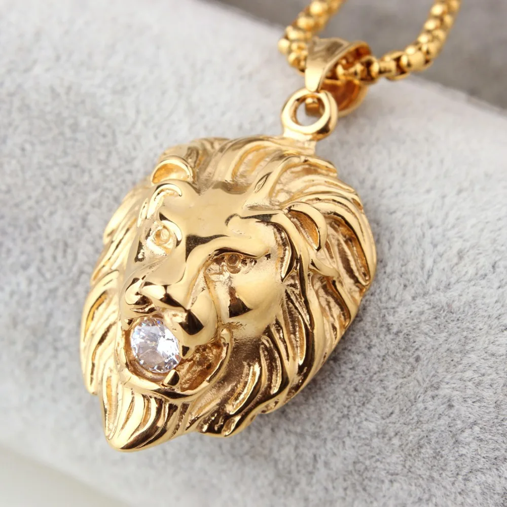 Charming New Stainless Steel Silver Color/Gold/Black Lion Shiny Crystal Men's Pendant Unisex Necklace Jewelry Christmas Gift | Украшения
