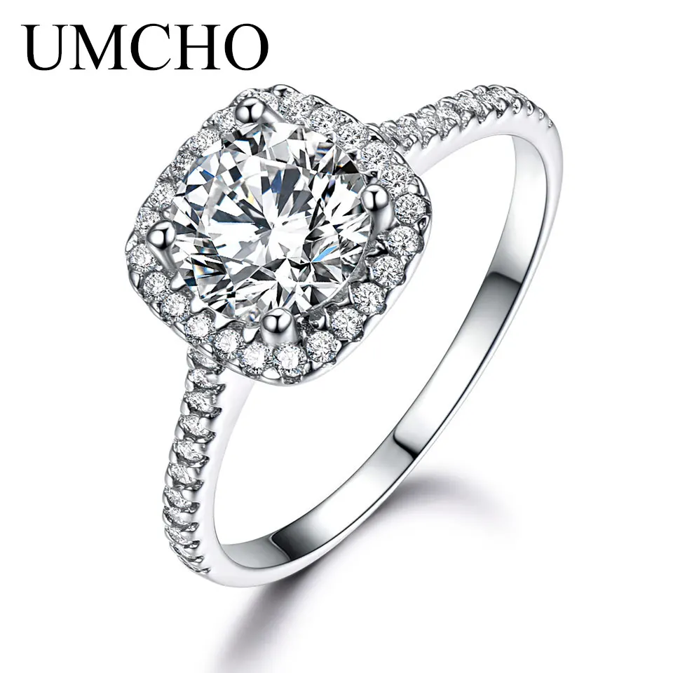 UMCHO серебро 925 ювелирные изделия роскошные свадебные круглые кольца с кубическим цирконием для женщин Solitaire помолвка свадебный подарок для вечеринки хорошее ювелирное изделие