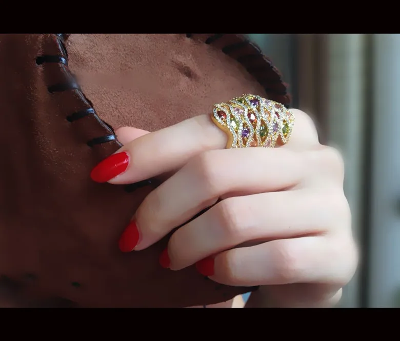 Позолоченное кольцо полноцветный камень роскошная атмосфера AAA циркон галька 309