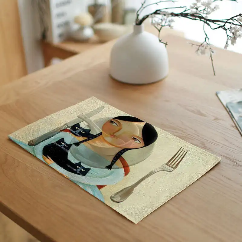 42x32 см нарисованные Мультяшные черные кошки для девочек салфетки с принтом