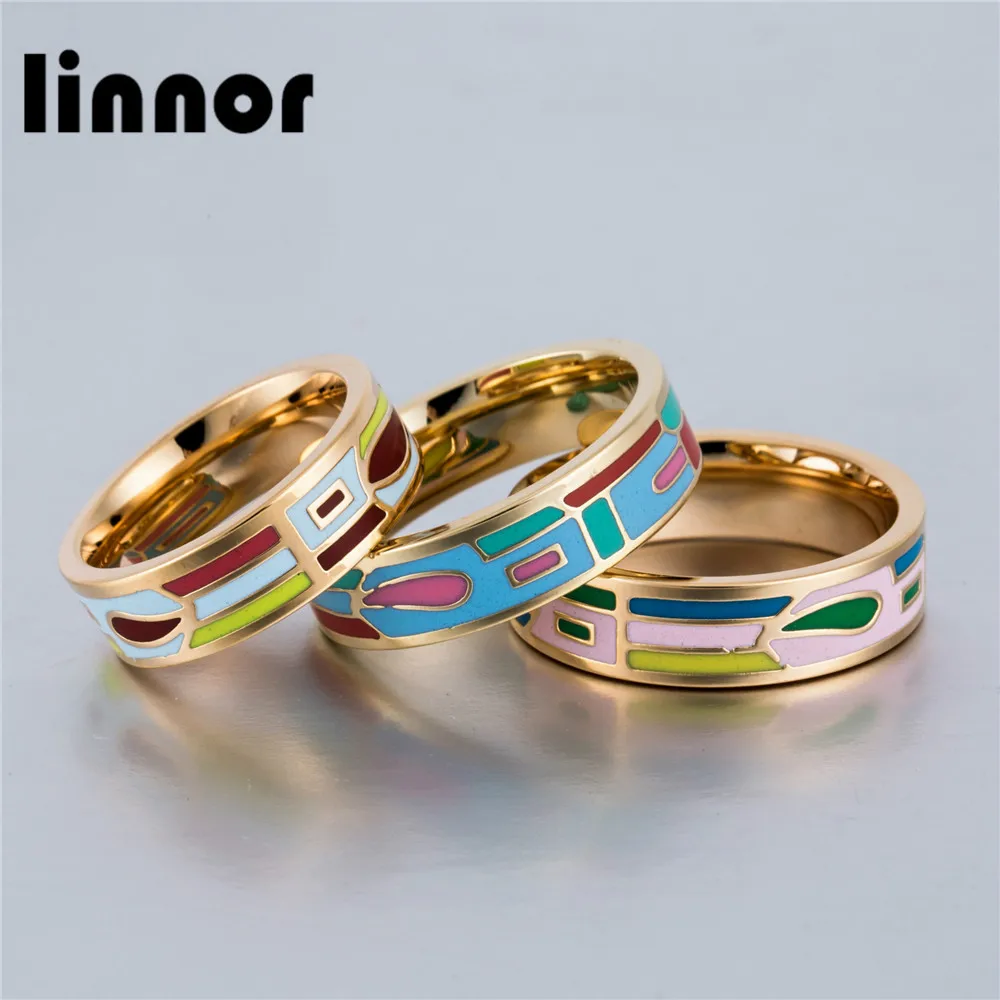 Linnor 12 видов стилей этнические красочные Эмалированные кольца из нержавеющей
