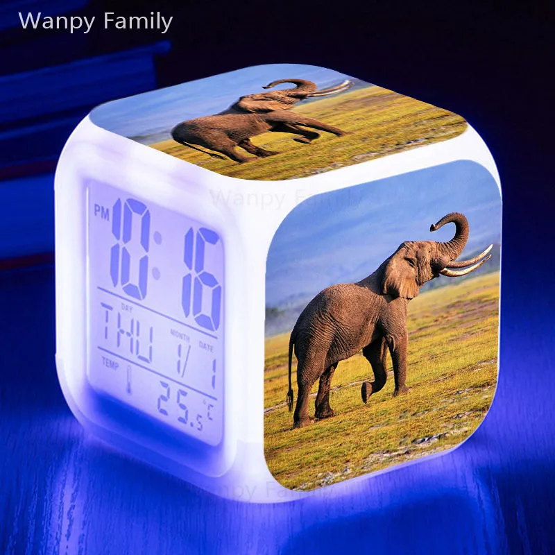 Африканский слон Будильник 7 цветов светящийся светодиодный сенсорный