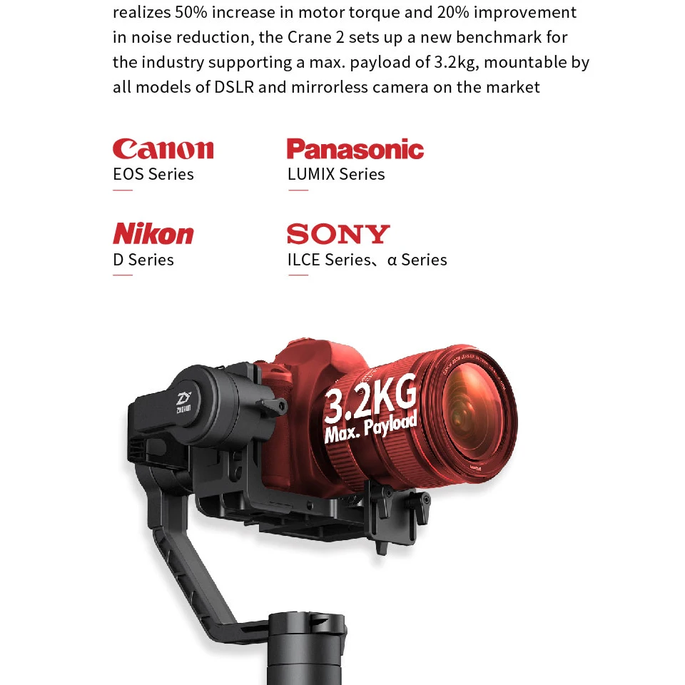 Zhiyun официальный кран 2 3-Axis Камера стабилизатор с сервоприводом для непрерывного изменения фокусировки камеры для всех моделей DSLR Камера Canon sony