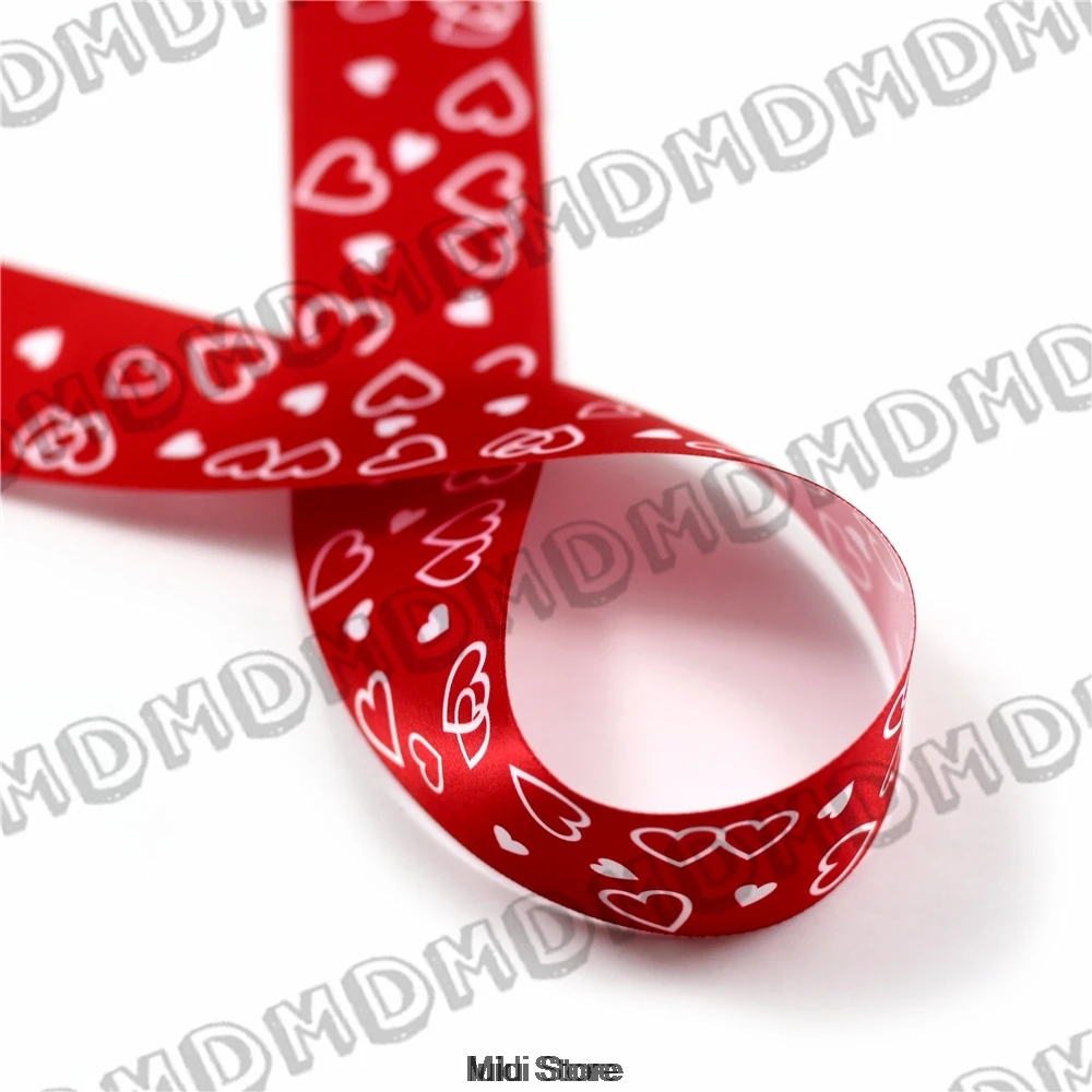 

100 Yards 9mm-75mm Size Red Love Valentine's Printed Satin Ribbon DIY Handmade Gift Wrapping, Packing Webbing MD151231-38-3196