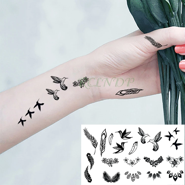 

Водонепроницаемые временные тату наклейки птица цветок лист перо поддельные тату флэш тату боди-арт ручная нога для девушек женщин мужчин