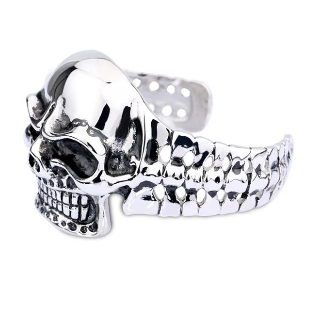 Огромный и тяжелый браслет из нержавеющей стали с черепом панк-рок для байкеров