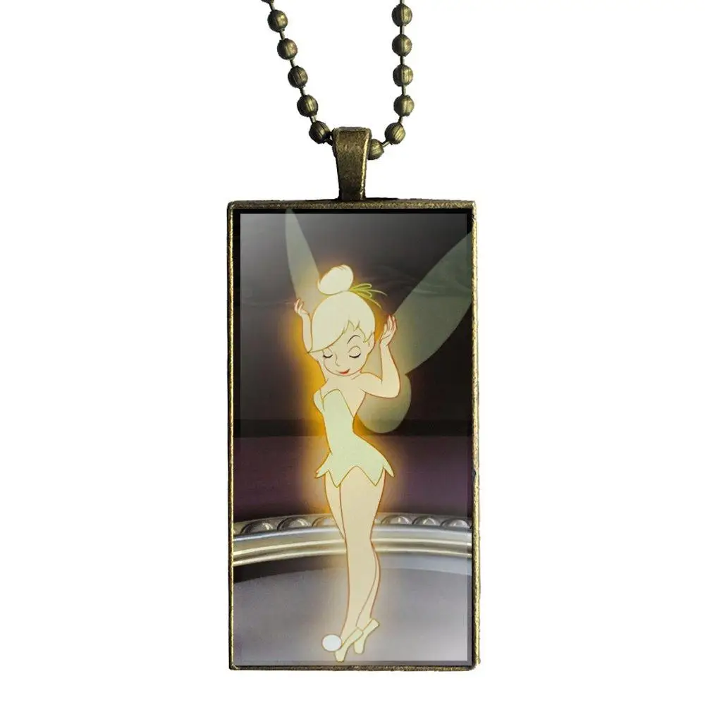 Роскошные Fundas Tinker Bell Питер Пэн дизайн Модные Винтажные стеклянные женские прямоугольное Ожерелье Подвески для женщин Рождественский подарок