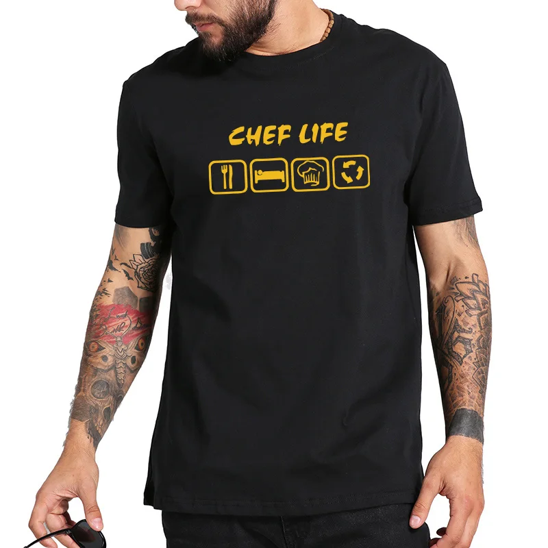 Мужская Повседневная футболка Chef Life из 100% хлопка с повязкой на кухню|Мужские