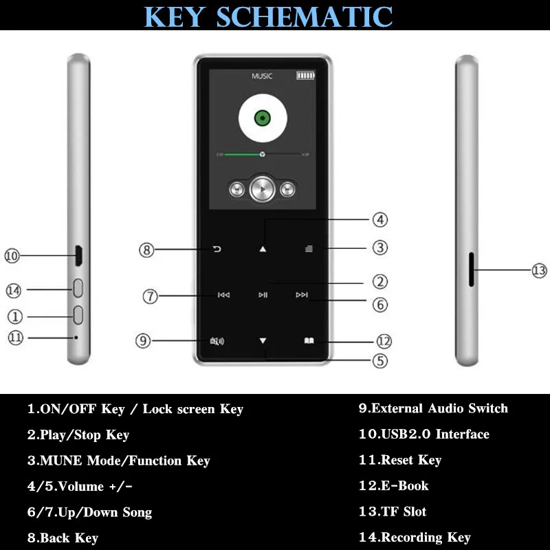 2," беспроводной Bluetooth 4,1 HiFi HD MP3 MP4 плеер, без потерь стерео Бас микрофон наушники, кабель быстрой зарядки, динамик FM Запись и TF слот