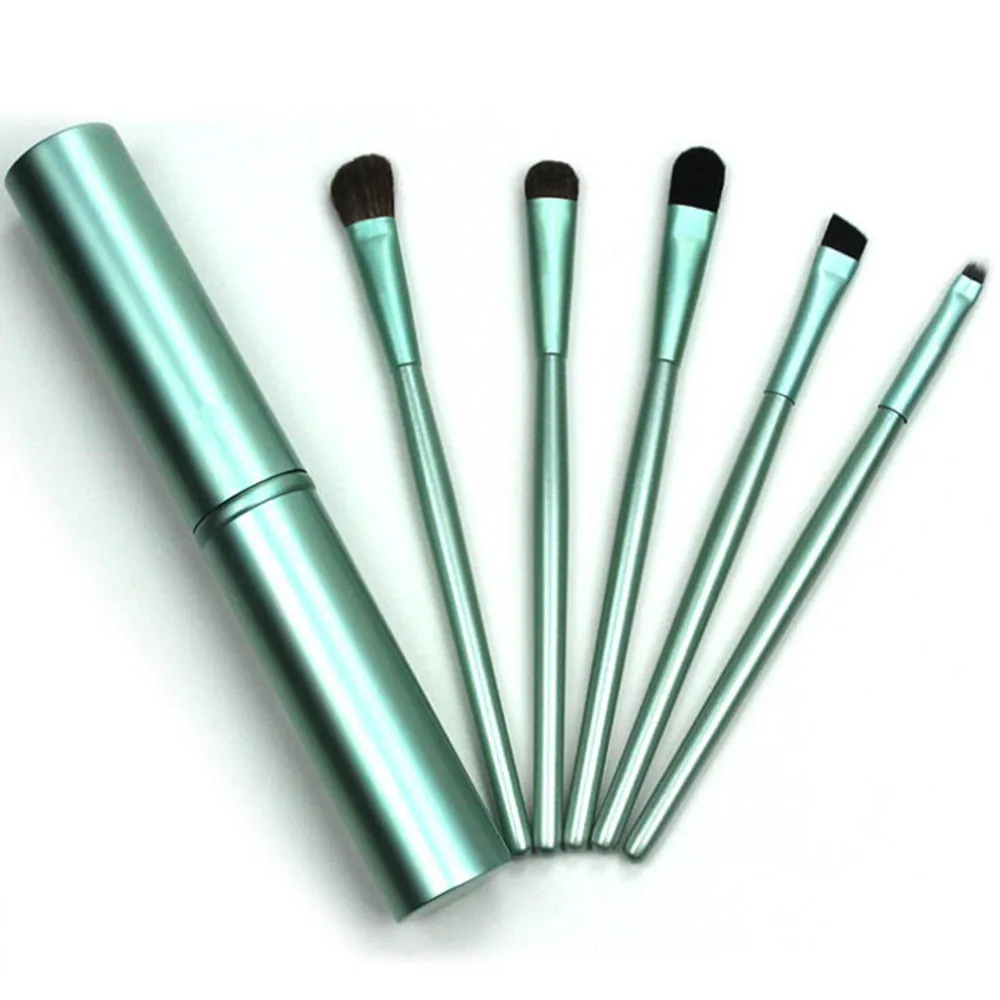 Light blue 5 pcs Путешествия Портативный мини глаз кисти для макияжа Набор размазывает Тени Карандаш для глаз карандаш для бровей Кисть для губ набор кистей для макияжа+ круглая труба - Handle Color: Light blue