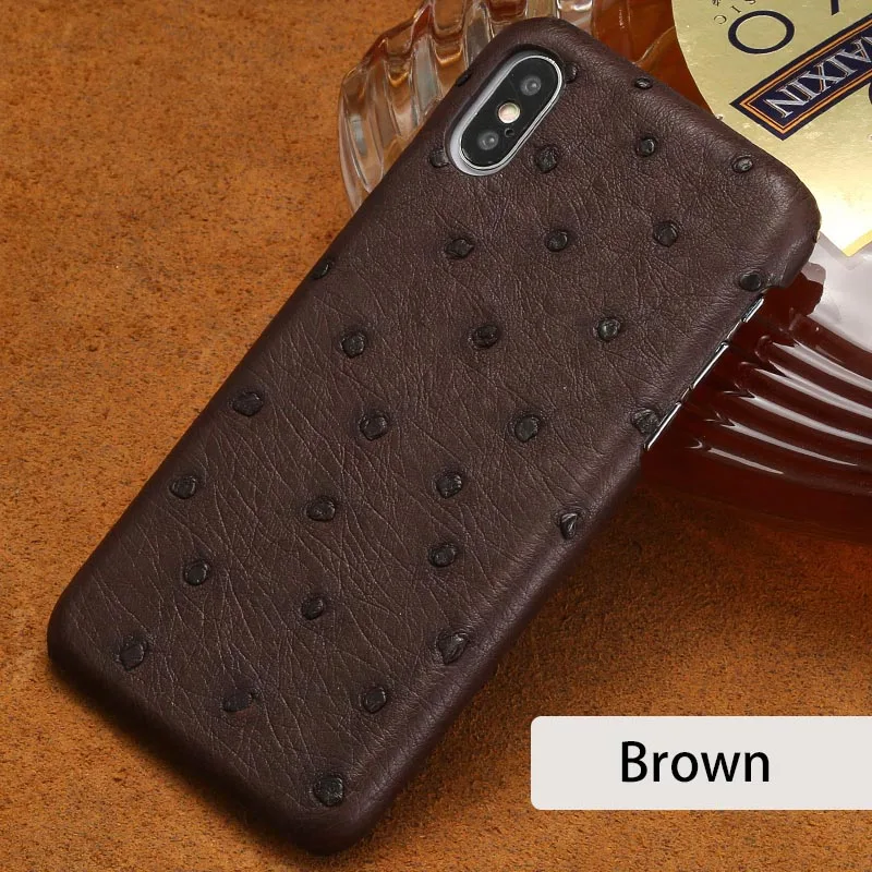 Brown Роскошный чехол из натуральной кожи для iphone 7 P, высококачественный чехол из натуральной кожи страуса, задняя крышка для iphone 7, 6, 6S Plus, X, XS, MAX, XR, оболочка - Цвет: Brown