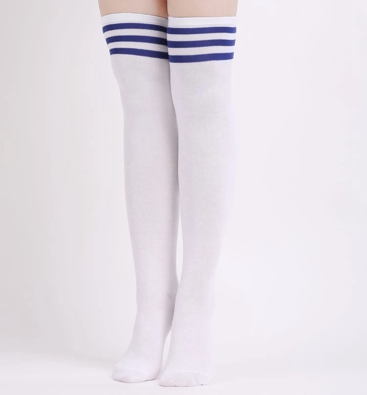 white blue Stripe 1 пара полосатых носков в Корейском стиле для девочек, Kawaii, Лолита, Повседневные Гольфы, женские гольфы - Цвет: white blue Stripe