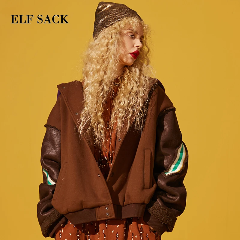 Женское шерстяное пальто ELFSACK повседневное однобортное в полоску с длинным