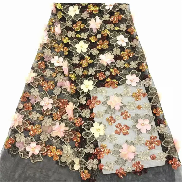 Последний желтый французский Африканский кружевной ткани высокого качества