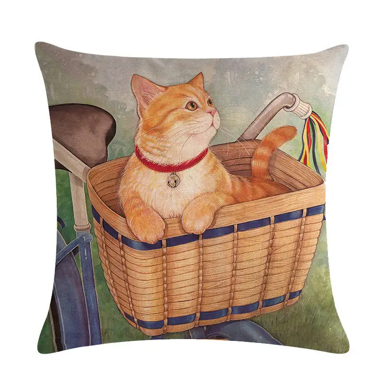 1 шт. с рисунком кота из хлопка и льна наволочка для подушки чехол сиденья
