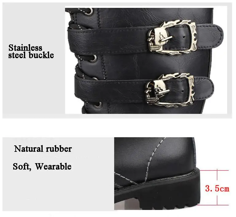 Army Boots Men High Military Combat Metal Buckle Punk Mid Calf Male Motorcycle Lace Up Men's Shoes Rock |