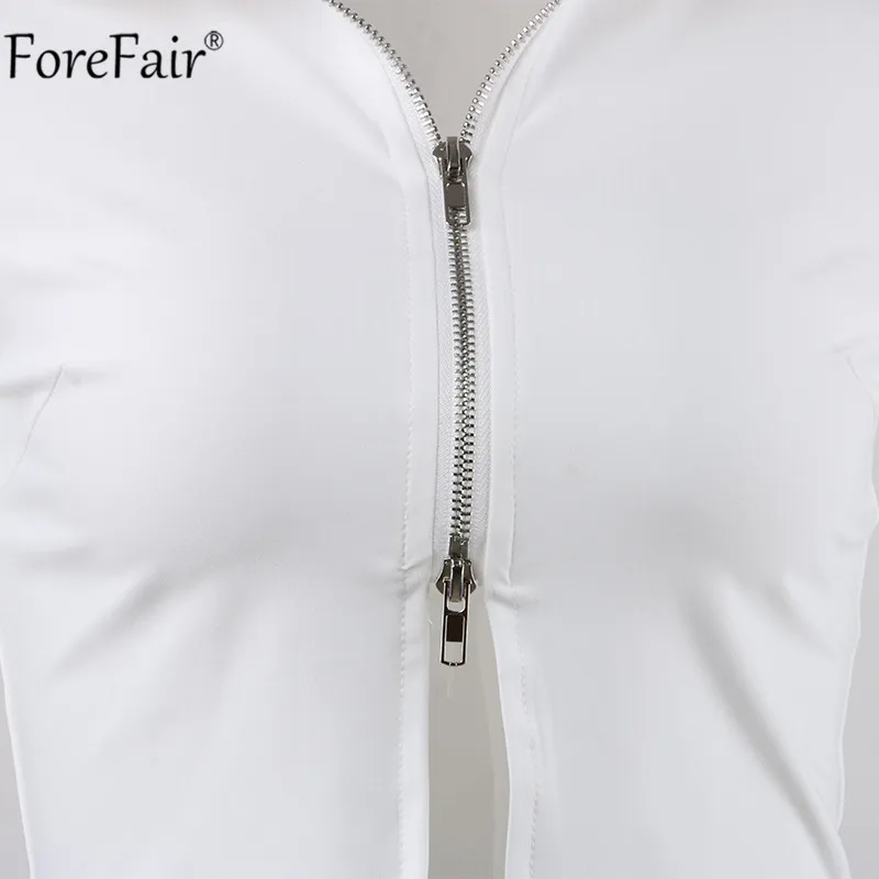 Forefair V образным вырезом на молнии укороченный топ с длинным рукавом черный белый