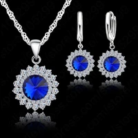 925 sterling silver with cubic zircon sun flower pendant necklacelever back earring woman party jewelry sets 6 colors