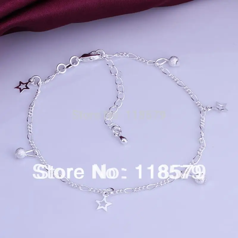 Fashion Jewelry Plated Silver Anklet Figaro Chain Pentacle Star Pendant Anklets Ankle Bracelet High Quality Factory Price MDA005 | Украшения