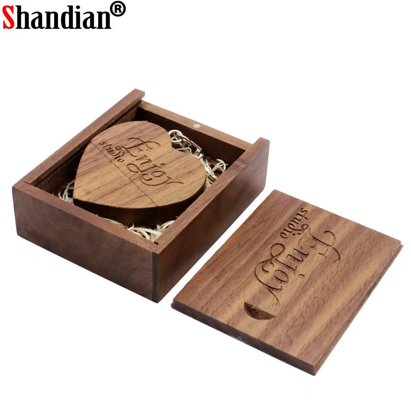 SHANDIAN логотип на заказ Деревянный Сердце USB+ коробка флэш-накопитель Флешка 32 ГБ 16 ГБ 8 ГБ 4 ГБ карта памяти Фотография Свадебные подарки