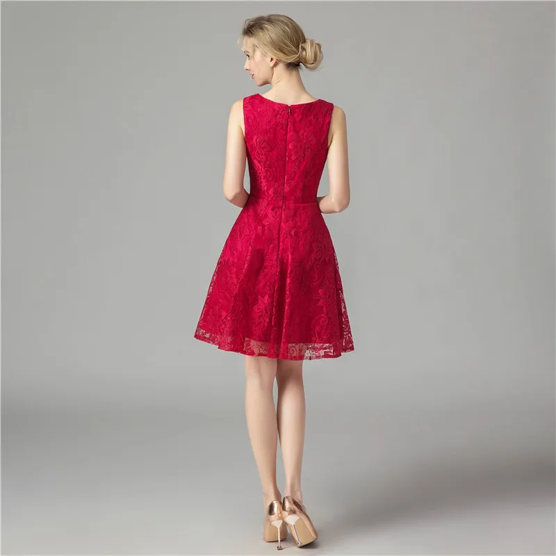 

Red Lace Satin Cocktail Dress Above Knee Length Formal Dress Elegant Cocktail Dresses Elegant Homecoming Graduation Dresses
