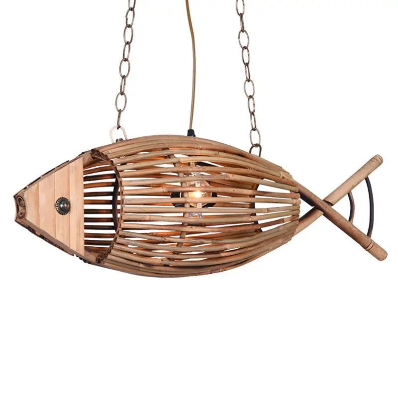 Подвесная лампа в виде рыбы из бамбукового дерева оригинальный висячий