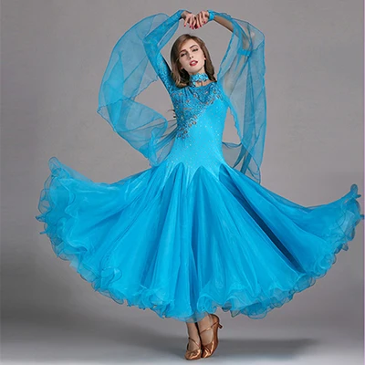 light blue Новые модные сексуальные платья с блестками для бальных танцев, стандартная одежда для бальных танцев, соревнований, стандартное танцевальное платье, вальс фокстрот - Цвет: light blue