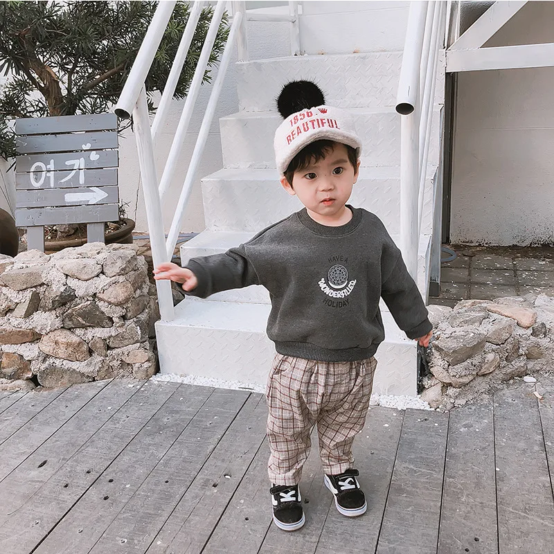 Осенний флисовый свитер с круглым воротником для маленьких мальчиков из 100%