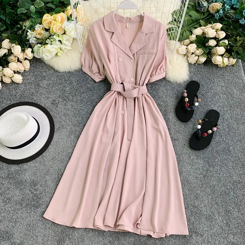 REALEFT/Новое поступление осенних винтажных платьев миди с двумя пуговицами высокой
