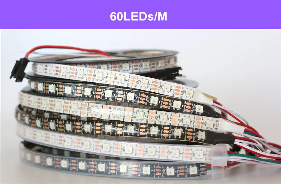 60Leds-1M 0,5-5 м 30/60/144 светодиодный s/M WS2812B полный Цвет светодиодный пиксель полосы встроенный 2812 чип мечта Цвет SMD5050 RGB 5V светодиодный Диодная лента лампа - Испускаемый цвет: 60Leds-1M