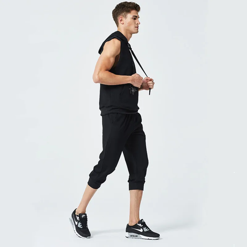 Новинка 2019 костюм с толстовкой топы без рукавов капюшоном + укороченные шорты