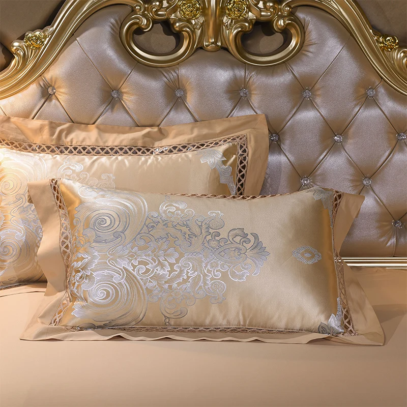Home Textile Jacquard Silk Cotton Duvet cover Bed sheet Pillowcases Queen King Size 4Pcs Hollow out Satin Bedding set Luxury | Дом и сад
