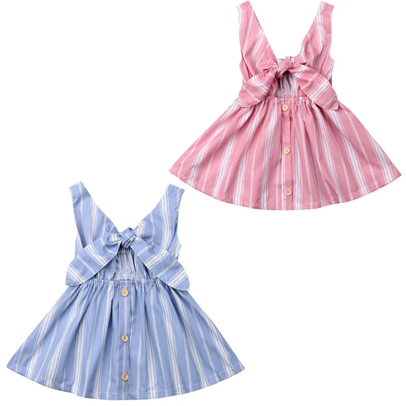 Летняя одежда для маленьких девочек без рукавов праздничное платье в полоску с