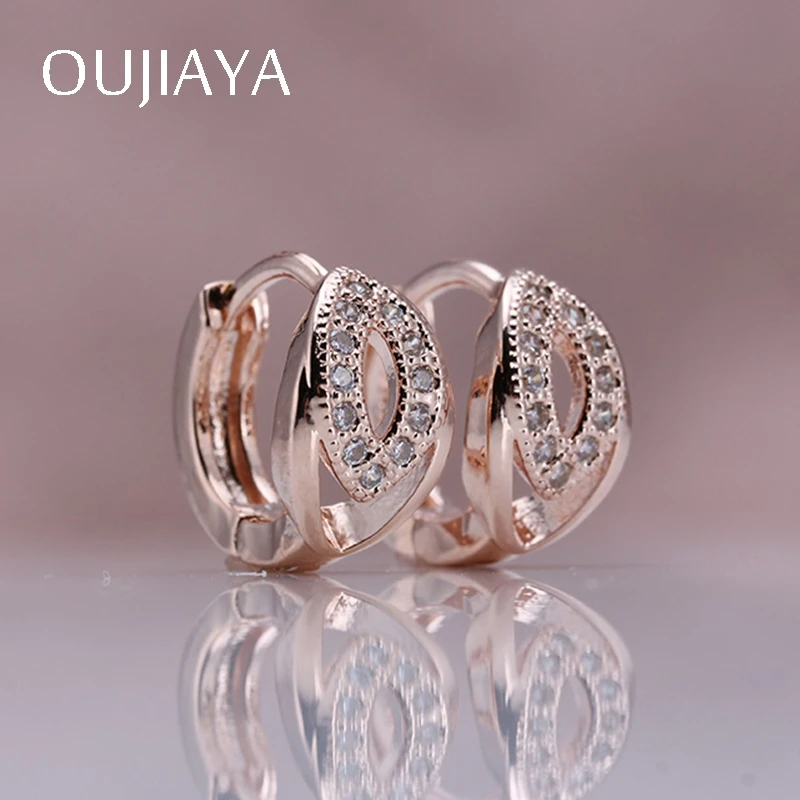 

OUJIAYA Luxury Round Crystal Drop 585 Rose Gold Dangle Earrings Natural Zircon Small Women Wedding Birthday Gift Jewelry A18