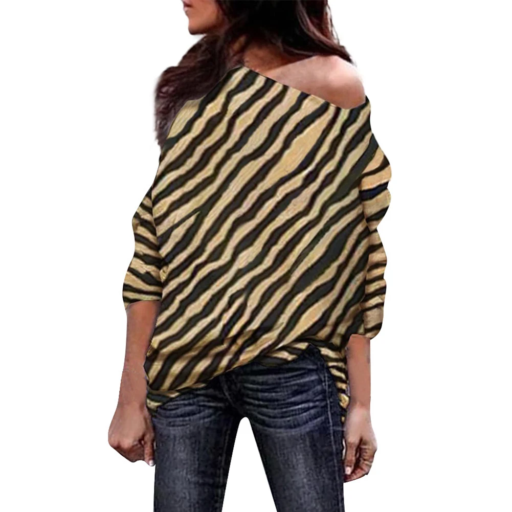 Женская Осенняя туника с принтом зебры и открытыми плечами Повседневная