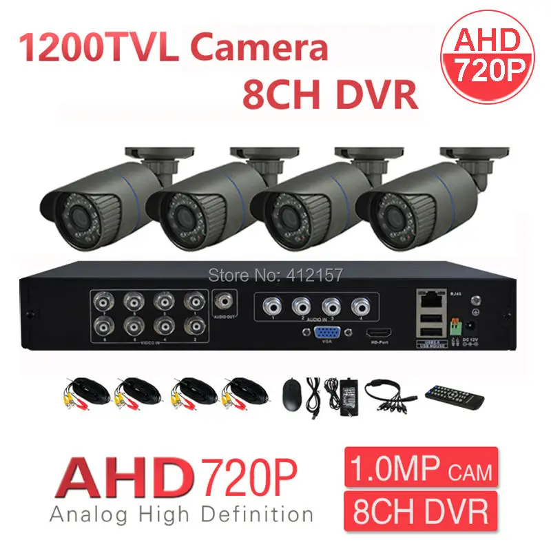 CCTV Открытый 8 КАНАЛЬНЫЙ HD 3 В 1 Гибридный 1080 P 4CH DVR 1200TVL Камеры Системы безопасности