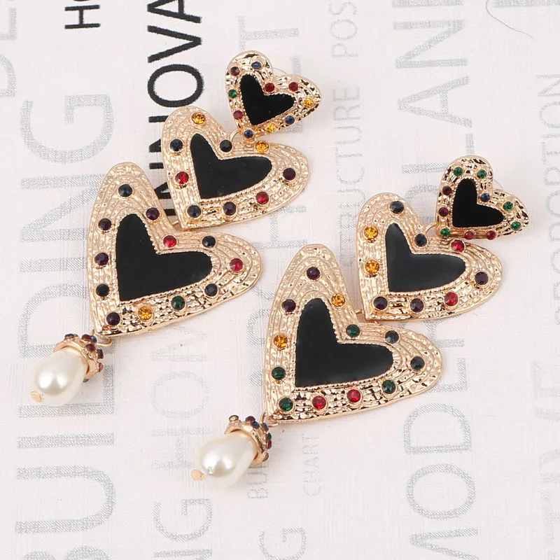 Женские Висячие серьги с кристаллами ZA длинные висячие золотым сердечком модные