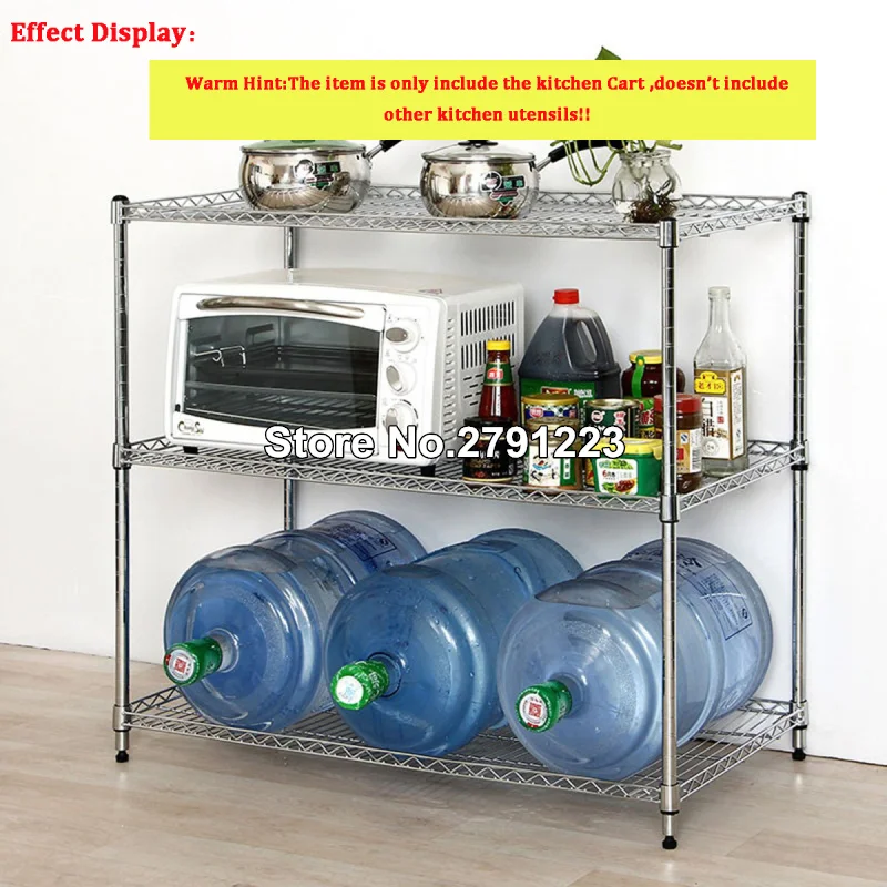 3 этажные полки из нержавеющей стали для домашнего хранения Rolling kitchen Cart(45x90x80 cm