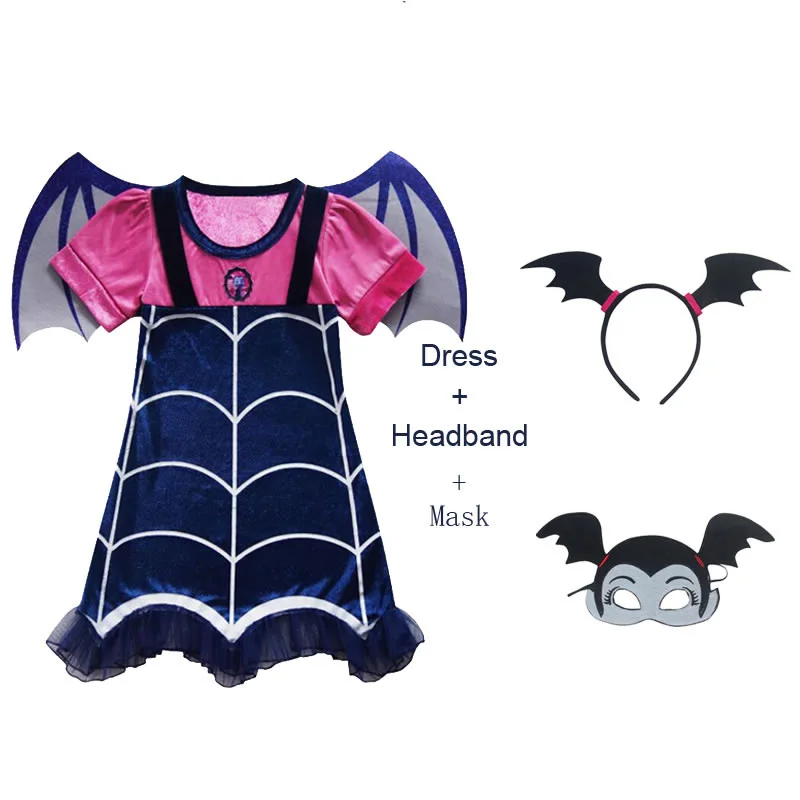 Disfraz Vampirina/костюм для девочек, платье для Хэллоуина, Детская повязка на голову с маской, Эксклюзивное платье для детей, Elza vetement enfant fille, Маскировка
